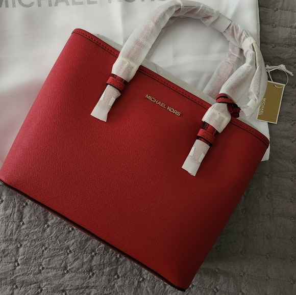 NEW Michael Kors - Jet Set Travel Small Saffiano Leather Top-Zip Tote Bag - Red - Picture 5 of 5